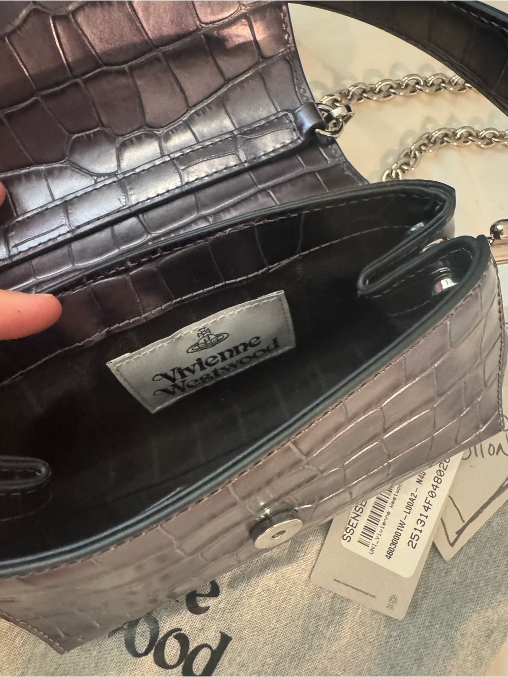 Vivienne Westwood Black Croc-Embossed Handbag - Picture 6 of 10